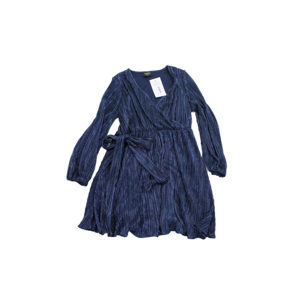 Bardot Junior Girls Metallic V-Neck Long Sleeve Knee Length Dress Blue Size 12